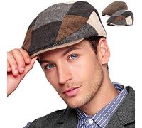 2Pack Adjustable Newsboy Hats for Men Flat Cap Mens Irish Cabbie Gatsby Tweed Ivy - brown - 7.625