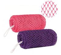 2Pack African Net Sponge Authentic with Knots, Exfoliating Body & Back Scrubber, Long Loofah Bath Sponge for Deep Cleansing & Dead Skin Removal, Shower Accessories
