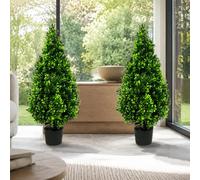 2PACK Artificial Boxwood Topiary Trees Indoor Outdoor for Front Door,70CM Potted Fake Evergreen Tree Artificial Floor Plants in Pot,Realistic Faux Shrubs for Hallway Garden Room Office