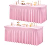 2Pack Baby Pink Spandex Table Clothes for 6 Foot Rectangle Tables, Wrinkle Free Fitted Tablecloths 6ft Stretchy Light Pink Tablecovers Desk Skirt for Parties Weddings Birthday Banquet Baby Shower