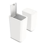2Pack Bathroom Bin with Lid, Push Button Thin Toilet Bin, Plastic Dog Proof Slim Trash Can for Bedroom Office Living Room Kitchen, 10 Liter Capacity, Off White