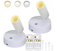 2Pack Battery Operated Spot Lights Indoor, Wireless Spotlight with 3 Color Temperature & Stepless Dimming & Timer, LED Accent Lighting with Remote for Plant Picture Wall Floor