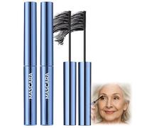 2Pack Black Mascara for Older Women - Gentle Formula, Waterproof Smudge-Proof & Long-Lasting, Precision Curling Brush in Sleek Blue Packaging