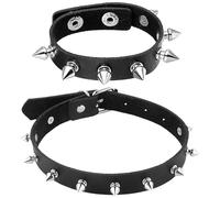 2Pack Black Spiky Choker Set ,Adjustable Punk Goth Metal Spike Studded Necklace Bracelet Set PU Leather Collar Spiked Rock Leather 80s 90s Jewelry Emo Punk Accessories for Party Cosplay Night Club