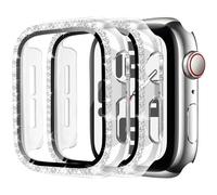 2Pack Bling Case for Apple Watch Screen Protector 40mm for Women,Hard PC Diamond Glitter Crystal Full Protection Protective Cover for iWatch Series 10 9 8 7 6 5 4 SE,02-Transparent/Transparent