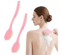 2Pack Body Shower Brush Back Scrubber, Long Handle 33CM Bath Brush Use in Shower, Anti-Slip Long Handle Back Scrubber Pink
