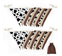 2Pack Brown Western Cowboy Bunting Banner Nursery Garland Double Sided Fabric Triangle Flags Pennant Streamers for Cowgirls Rodeo Cow Birthday Country Baby Shower Derby Day Go Wild West Party Decor