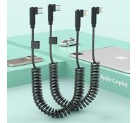 2Pack CarPlay Right Angle USB C to Lightning Coiled Coiled Charging Cable，90 Degree Elbow Apple Fast Charge Sync Data Spring Retractable Cord Adapter for iPhone 14/13/12/11/SE/Xs/Xr/8/iPad-4FT