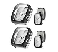 2pack Case for Amazfit Active 2 Square,NOUKAJU Protective Cover Smart Watch,Built-in 9H Tempered Glass Film, Hard PC,Screen Protector for Amazfit Active 2 Square Smart Watch 1.75inch(Black+Black)