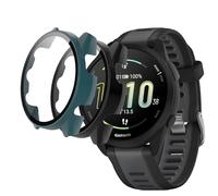 [2Pack] Case for Garmin Forerunner 165/165 Music Tempered Glass Screen Protector，PC Hard Case Tempered Glass Screen Protection Cover Slim Full Cover Scratch Proof Protector，Black+Green