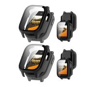 2pack Case for JrTrack 5,NOUKAJU Protective Cover SmartWatch,Easy to Install,Built-in 9H Tempered Glass Film, Hard PC,Screen Protector for Cosmo JrTrack 5 Kids Smart Watch(Black+Black)