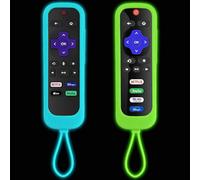 2Pack Case for Roku Remote, TOKERSE Cover Compatible with Hisense/TCL Roku TV Steaming Stick/Express Controller Anti Slip Shockproof Silicone Protective Sleeve Skin Glow in The Dark - Blue Green