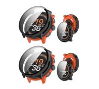 2pack Case for SUUNTO Run,NOUKAJU Protective Cover Smart Watch,Built-in 9H Tempered Glass Film, Hard PC,Easy to Install,Screen Protector for SUUNTO Run Sports Watch(Black+Black)