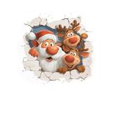2PACK Christmas Creative Wall Sticker,Realistic 3D Effect Stick Santa Claus Reindeer Break-Through Wall Decal,Funny Holiday Xmas Break Through Walls Decor for Window Living Room Bedroom Party Decor