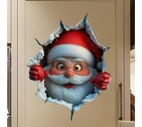 2PACK Christmas Creative Wall Sticker,Realistic 3D Effect Stick Santa Claus Reindeer Break-Through Wall Decal,Funny Holiday Xmas Break Through Walls Decor for Window Living Room Bedroom Party Decor