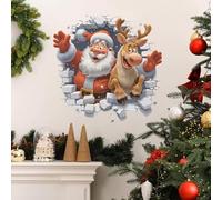 2PACK Christmas Creative Wall Sticker,Realistic 3D Effect Stick Santa Claus Reindeer Break-Through Wall Decal,Funny Holiday Xmas Break Through Walls Decor for Window Living Room Bedroom Party Decor
