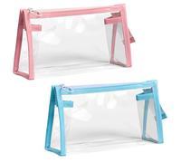2pack Clear Pencil Case for Exams, Large See Through Stationery Pouch with Zipper, Waterproof Pvc Pencil Bag With Side Pocket for School, Office, Travel, Makeup, Toiletries and Daily Organiser Use（pin