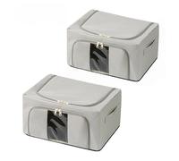 2Pack Clothes Storage Boxes, Foldable & Stackable Front Opening Storage Box for Wardrobe Organiser Smart Space Storage Solution - Grey 24L Oxford Cloth with Steel Frame