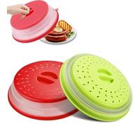 2Pack Collapsible Microwave Food Cover, Splatter Guard,Vented Microwave Lid for Food, BPA Free TPR, Dishwasher Safe (Red+Green)