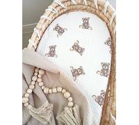 2Pack Cotton Soft Muslin Moses Basket Fitted Sheets, Teddy Bear Bassinet Sheets. (75x40cm)