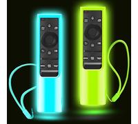 2Pack Cover for Samsung Solar Remote, Case Compatible with Samsung Smart TV Remote Control Glow in The Dark Universal Silicone Skin Sleeve with Lanyard Green Blue