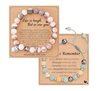 2pack Crystal Bracelet Strength Gifts for Women Crystal Bracelets for Women Bead Bracelet Gemstone Bracelets with Heart-Shaped Pendant Positive Gifts for Women Soothing (Pink/Green)