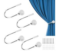 2Pack Crystal Curtain Holdback Hook Metal Crystal Ball U-Form Wall Mounted Curtain Tie Backs Hooks Decorative Drapery Holdbacks for Window Curtains Shower Curtains Towels With Screws (2)