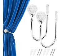 2Pack Crystal Curtain Holdback Hook Metal Crystal Ball U-Form Wall Mounted Curtain Tie Backs Hooks Decorative Drapery Holdbacks for Window Curtains Shower Curtains Towels With Screws (1)