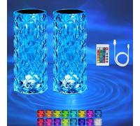 2Pack Crystal Diamond Rose Table Lamp, RGB LED Night Light with Touch and Remote Control, Bedside Lamps Nightstand Lamps, Dimmable, USB Rechargeable, Romantic Lighting Decoration for Home, Office