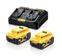 2Pack DCB184 Battery and Charger Replacement for Dewalt 18V Battery Charger | Compatible with DEWALT 18V DCB200 DCB180 DCB182 DCB181 DCB201 DCB204 DCB183 DCB185 DCB203 with LED Indicator