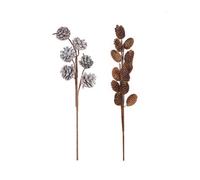 2Pack Decorations Pine Cone Stem Natural & Silver Frosted Winter Picks