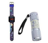 2Pack Disney Frozen LED Display Watch with Silicone Straps and Plastic Watch Case, Frozen Aluminium LED Torch, Travel Camping Flashlight for Kids Girls 3+