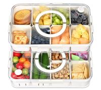 2Pack Divided Snackle Box with Lid and Handle, Stackable Serving Tray with Removable Compartments, Multi-Grid Food Organizer for Travel, Appetizers, Charcuterie, Bento, Picnic Snacks
