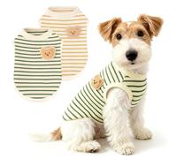 2Pack Dog Tshirt for Small Dogs & Cat, No-Sleeve Striped Summer Shirt with Cute Bear Decoration Breathable Stretchy Ribbed Fabric Puppy Clothes Girl Boy Dachshund Shih Tzu Outfits