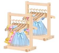 2Pack Dolls Garment Rack,Wooden Mini Clothes Rack with 12Pcs Hangers,Small Dolls Clothes Hanger Set,Doll Wardrobe Display and Drying Stand,Garment Closet Furniture Accessories for Dollhouse