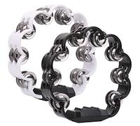 2Pack Double Row Tambourine for Adult 8.25" Flower Form Musical Tambourine Metal Jingles Hand Held Percussion Drum Instrument Tambourine for Church, Adults, KTV, Party, Black & White