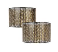 2pack E14 E27 Metal Drum lampshade, Decorative Drum Lamp Shade Iron Cylinder Shape Hollow Out Leaf Dec orative Lamp Shade for Table Wall Ceiling Black and Gold