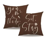 2Pack Farmhouse Throw Pillow Covers Brown You Me and The Dogs Cushion Covers Dogs Make Me Happy Funny Dog Quotes Dog Lover Gifts Pillowcase 18" x 18",for Housewarming Gifts Patio Sofa(Brown)
