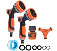 2Pack Garden Hose Pipe Spray Gun,Garden Hose Nozzle with Tap Hose Connectors Fittings Set,Multi Adjustable Patterns High Pressure Water Hose Spray Gun for Garden Plants,Pets Bathing,Car Cleaning