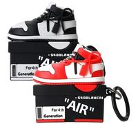 [2Pack] Gedicht for Apple Airpods 4th Generation Case Cover(2024), Cute Cartoon Shoe Box Soft Silicone Protective Cases for Airpods 4th Generation Case with Keychain for Women Men，Red+Black