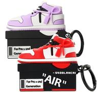 [2Pack] Gedicht for Apple Airpods Pro Case Cover, Cute Cartoon Shoe Box Soft Silicone Protective Cases for AirPods Pro 1st Generation Case with Keychain for Women Men, Red+Purple