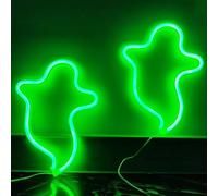 2Pack Ghost Halloween LED Neon Signs Horror Decorative Nightlamp Battery Powered Cordless Gothic Lights Halloween Indoor Scary Decorations for Bedroom Dorm Wall Window Christmas Party(Green)