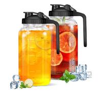 2Pack Glass Pitcher - 64 OZ Mason Jar Glass Jug Breast milk Containers, Wide Mouth，Airtight & Leakproof Pitcher with Pour Spout Lids for Water, Juice, Milk, Tea, Iced Coffee