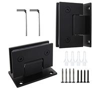 2Pack Glass Shower Door Hinges, 90 Degree Shower Hinges Replacement Parts with Mounting Hardware, Stainless Steel Bathroom Gate Clamp for 3/8” to 1/2”Glass, Black