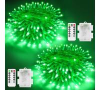 2Pack Green Fairy Lights Battery Total 20M 200 LED Halloween Lights Outdoor | 8 Modes Remote Control Timer Dimmable IP44 Waterproof String Lights Indoor Outside Garden Party Xmas Bedroom Patio Yard Decor