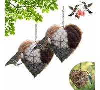 2Pack Handmade Alpaca Fiber Bird Nesting Heart - Refillable Nature Wool Material House Winter Shelter, Birds Nests Material Holder With 2 Bags Nest Materials, Hummingbird Nest Box For Outside, Garden