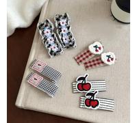 2pack Handmade Retros Hair Pin Checkered Flower Embroidered Child Hair Barrette For Children's Birthday Party