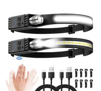 2Pack Head Torch Rechargeable, Super Bright 230° Wide Beam and Adjustable Focus Headtorch with Battery Level Indicator, 7 Modes with Motion Sensor, Waterproof Headlamp for Camping Running Cycling