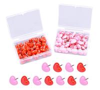 2Pack Heart Push Pins, Plastic Cute Thumb Tacks, Red and Pink Wall Tacks Push Pin, Love Heart Pushpins with Storage Box for Map Markers/Cork Board/School/Office/Bulletin Boards (100Pcs)