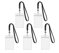 2Pack Heavy Duty Clear ID Card Holder with Lanyards - Vertical ID Badge Holder for Offices, Staff, Students, Employees (5 Black Lanyards)
